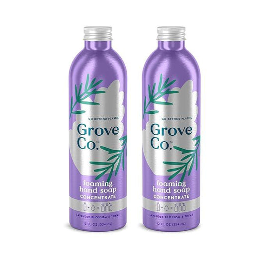 Grove Co. Hydrating Foaming Hand Soap Refills (2 x 12 Oz), Moisturizing Hand Wash, No Plastic or Parabens, Cruelty Free, 100% Natural Lavender Blossom & Thyme Scent (Pack of 2) - ModernBath