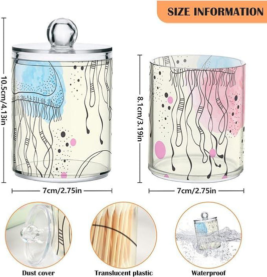Tatenale Qtip Holder Bathroom Set Q tip Cotton Ball Swab Pad Dispenser Container Organizer Plastic Jars with Lids Storage 2Pack Ocean Jellyfish Beige - ModernBath