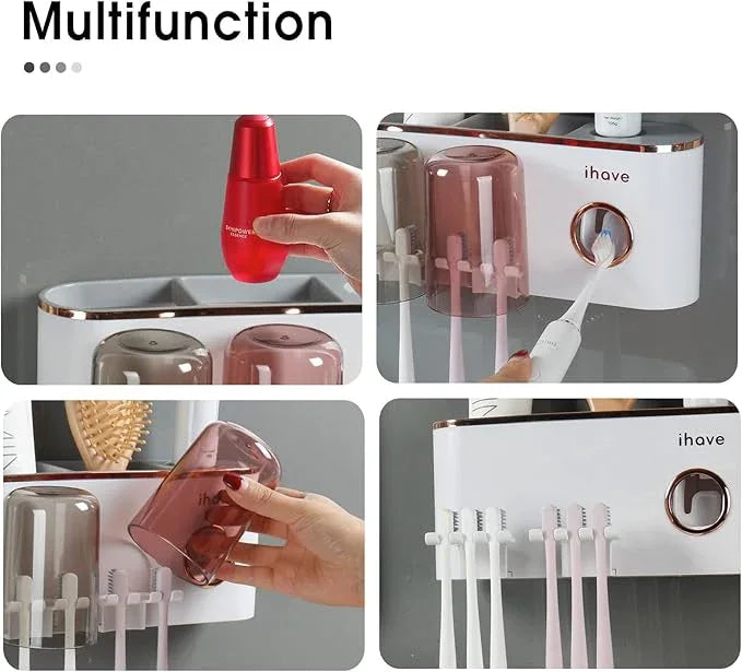 iHave Toothbrush Holders Bathroom Decor with Toothpaste Dispenser, 2 Cups Toothbrush Holder Wall Mounted Bathroom Accessories - ModernBath