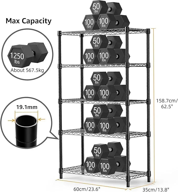 1250 lbs Storage Shelving Utility Shelving Unit 5-Tier Utility Shelving Unit Steel Organizer Wire Rack for Home,Kitchen,Office (13.7" D x 23.6" W x 62.4" H) - ModernBath