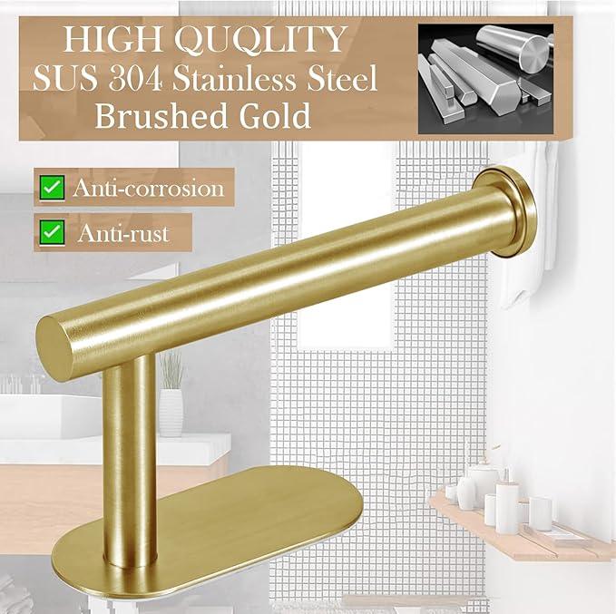 Toilet Paper Holder - Self Adhesive Toilet Paper Holder Wall Mount for Bathroom, SUS 304 Stainless Steel Command Strip Toilet Paper Roll Holder Stick On Wall, No Drilling - Brushed Gold - ModernBath