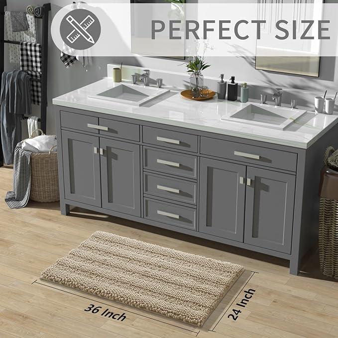 Yimobra Bathroom Rug Mat 36 x 24, Non Slip and Super Absorbent Bath Mat,Machine Washable Quick Dry,Ultra Plush Chenille Shower Rugs for Bathroom Floor Sink Tub and Shower Outside,Camel - ModernBath