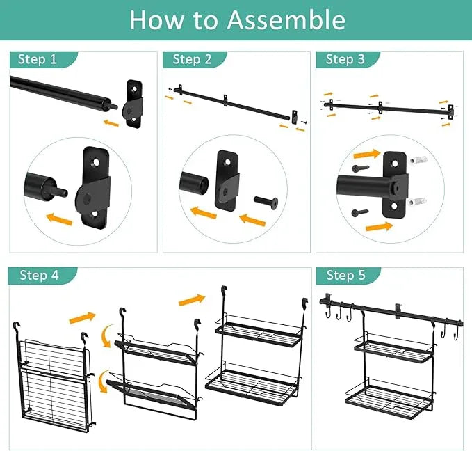 NADAMOO Kitchen Utensil Hanger and Spice Rack with Towel Rack Holder，Wall Mount Space Saving Metal Storage Organizer for Pantry, Countertop, Bathroom - ModernBath