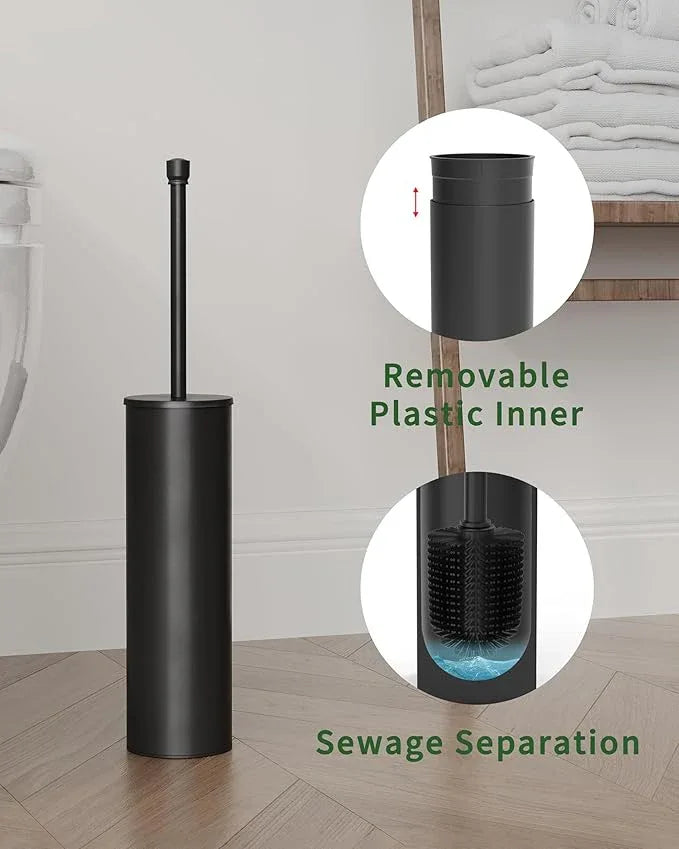 WZKALY Toilet Brush and Holder Set, Toilet Bowl Brush for Bathroom with Long Handle, Stainless Steel Toilet Cleaner Brush with Durable Scrubbing Bristles,Splash-Proof (Matte Black) - ModernBath