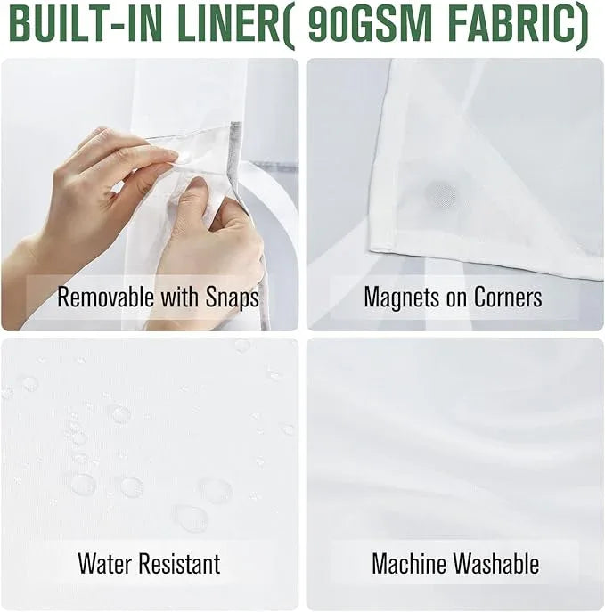 Yiatn No Hook Grey Stall Size Shower Curtain with Snap in Fabric Liner Set - Hotel Style with See Through Mesh Top Window, Modern Geometric Waterdrop Design,Waterproof and Washable, 54x80 INCH - ModernBath