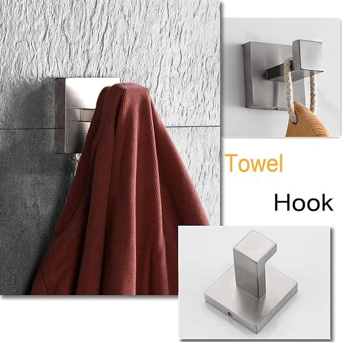 4-Piece Bathroom Hardware Set, Towel Rack Towel Bar Towel Holder Toilet Paper Holder Brushed Nickel Towel Hooks Modern Square Stainless Steel Wall Mounted Bathroom Accessories Set, 23inch - ModernBath