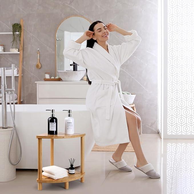 GUGIGIP Upgraded Bamboo Corner Shower Stool for Inside Shower Waterproof,2-Tier Shower Foot Rest with Storage Shelf,Corner Shower Shelf Bench Caddy Shaving Leg,Bath Seat,Gifts for Women Mom - ModernBath