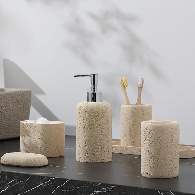Bathroom Accessories Set, 5PCS Modern Bathroom Accessory Set with Soap Dispenser, Mouthwash Cup & Toothbrush Holder, Qtip Holder, Tray - ModernBath