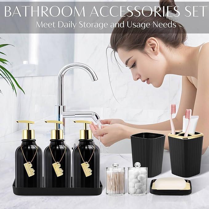 WSBArt 17PCS Bathroom Accessories Bathroom Set Black Bathroom Accessories,Toilet Brush, Trash Can, Qtip Holder Dispenser& 3PCS Soap Dispenser - ModernBath
