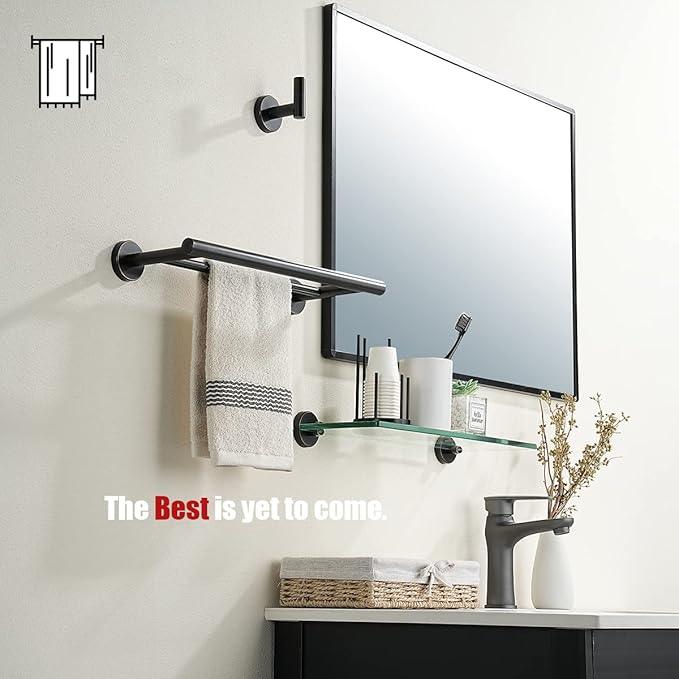 JQK Double Towel Bar Oil Rubbed Bronze, 15 Inch 304 Stainless Steel Thicken 0.8mm Towel Rack Holder for Bathroom Washcloths and Hand Towels, ORB Wall Mount, Useable Length 12 Inch, TB100L12-ORB - ModernBath