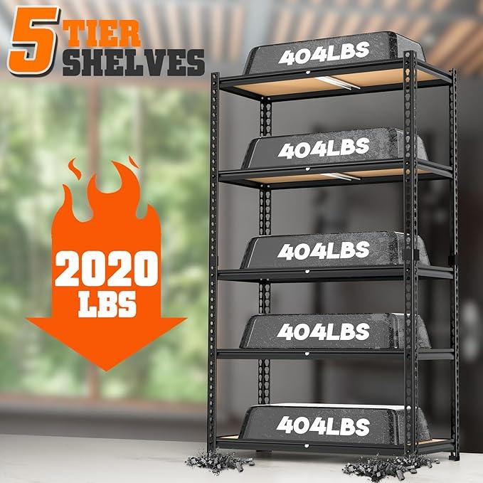 LEVELEVE 5-Tier Storage Shelving Unit, 2020 lbs Capacity, Heavy Duty Adjustable Metal Utility Shelf, 48" L x 18" W x 73" H for Garage, Kitchen, Pantry, Basement, Bathroom, Laundry, 3 Pack - ModernBath