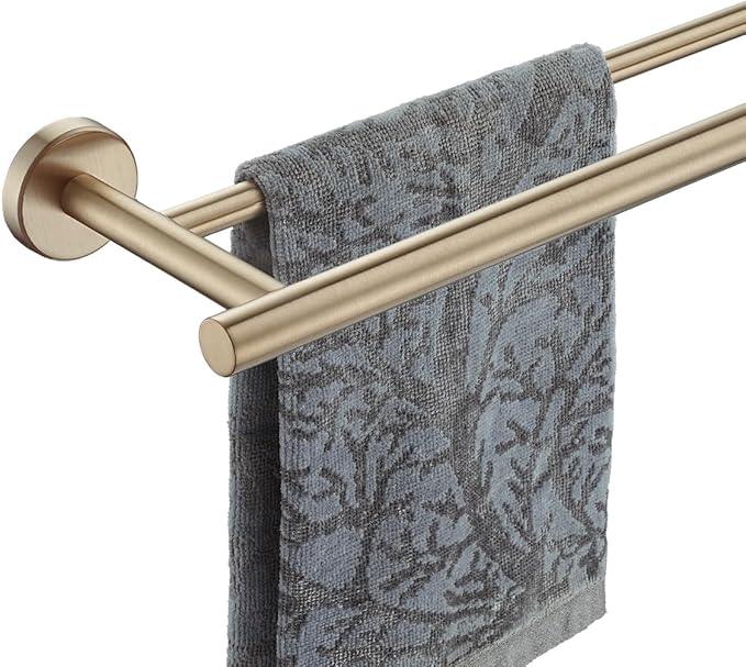 JQK Double Towel Bar Champagne Bronze, 19 Inch 304 Stainless Steel Thicken 0.8mm Towel Rack Bathroom, Towel Holder Wall Mount, Useable Length 16 Inch, TB100L16-CB - ModernBath