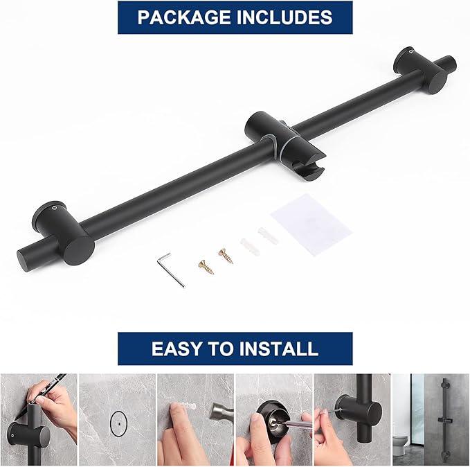 NearMoon Shower Slide Bar with Height/Angle Adjustable Handheld Shower Holder, Bathroom SUS 304 Stainless Steel Shower Head Holder for Bath (Screw Mounted, Matte Black) - ModernBath