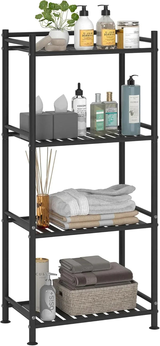 4 Tier Bathroom Storage Open Shelf Unit, Free-Standing Metal Corner Rack Shelving for Kitchen, Living Room, Hallway (Black, Wider 4 Tier) - ModernBath