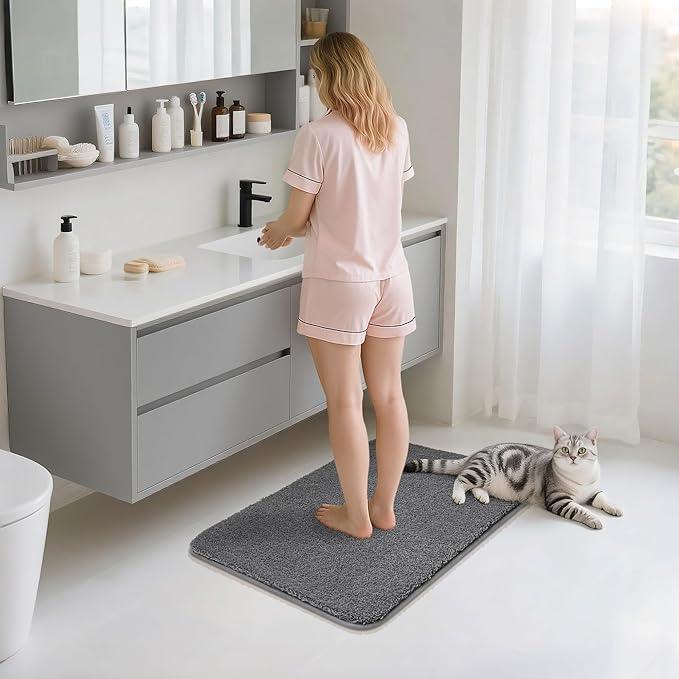 COSY HOMEER Bath Rugs for Bathroom Extra Thick - Anti-Slip Bath Mats Soft Plush Yarn Shaggy 100% Strong Mirco Polyeste Mat Living Room Bedroom Mat Floor Water Absorbent(Dark Grey,20x32 - Inches) - ModernBath