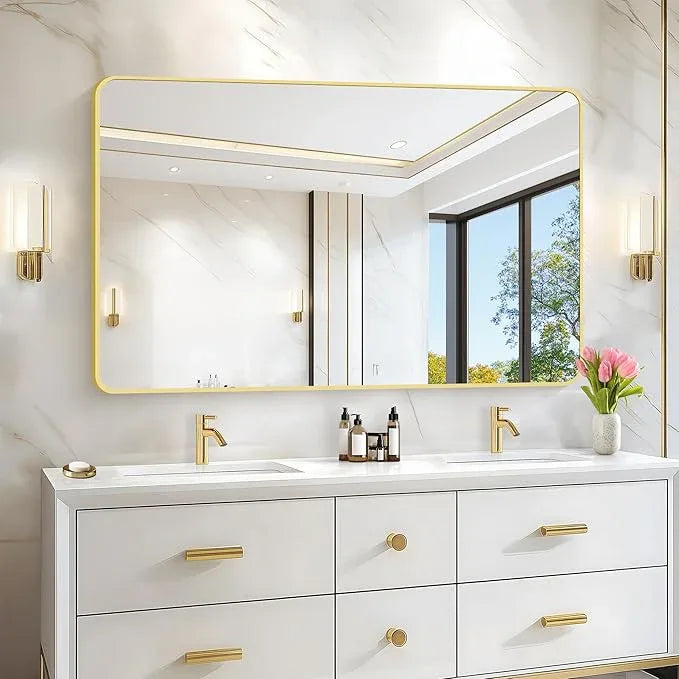 CIVENO 55"x36" Gold Bathroom Mirror, Large Rectangle Mirror, Rectangular Wall Mirror, Rounded Corner Vanity Mirror with Aluminum Metal Frame for Bathroom Bedroom Living Room Horizontal/Vertical - ModernBath