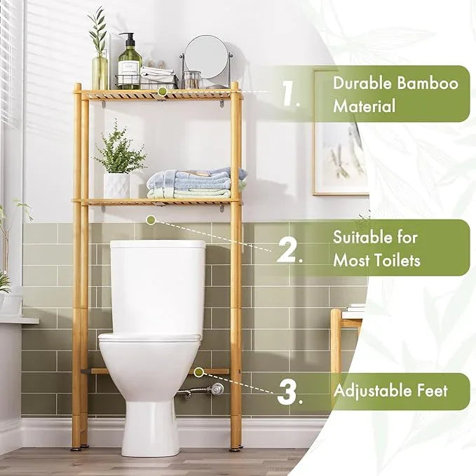 AmazerBath Bamboo Over The Toilet Storage Shelf, 2-Tier Over Toilet Organizer Rack, Freestanding Above Toilet Shelf for Bathroom, Laundry, Space Saver, Natural Color - ModernBath