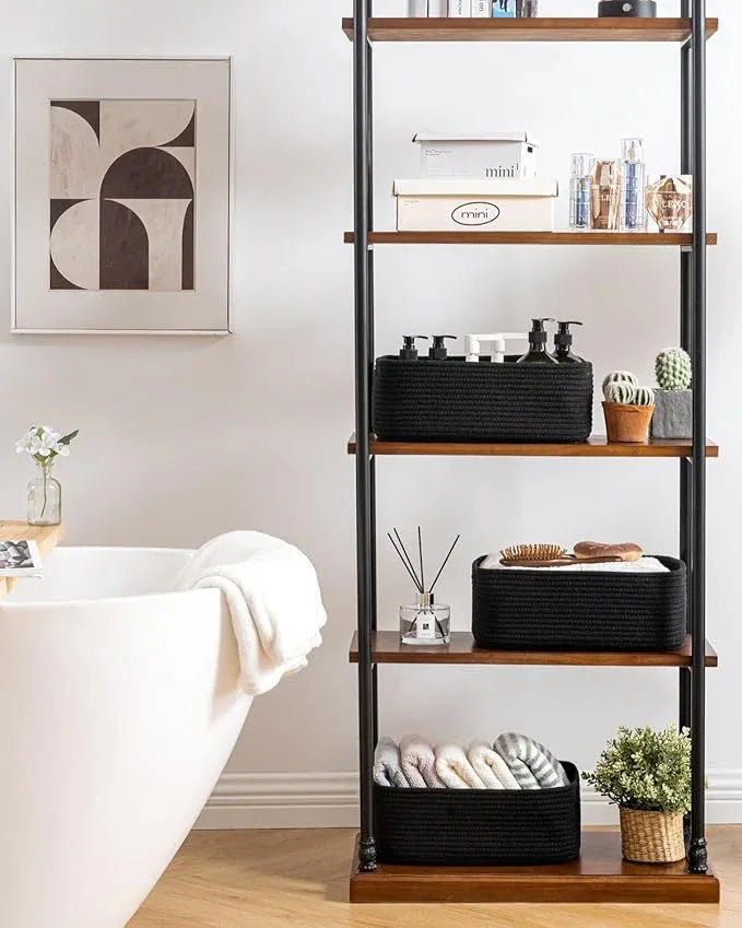 Small Woven Basket, 13.5 x 9.5 x 5 Inches, Storage Basket for Organizing, Cute Small Rope Shelf Closet Cube Storage Bins Baskets for Shelves, Dog Toy Gift Baskets Empty, 3 Packs, Black - ModernBath