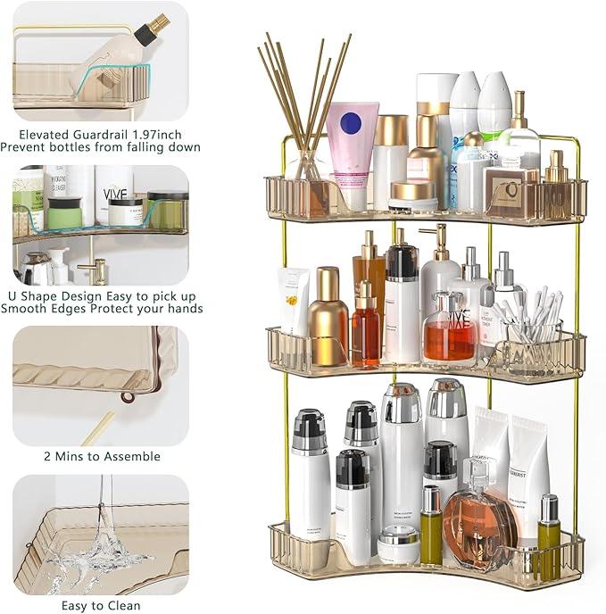 Webetop Countertop Bathroom Organizer 3 Tier Corner Organizer for Bathroom Counter Storage Makeup Organizer Shelf for Skincare, Cosmetic, Dresser, Toiletries Amber - ModernBath