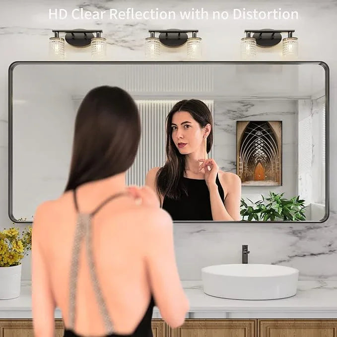 LOAAO 72X36 Inch Black Metal Framed Bathroom Mirror for Wall, Matte Black Bathroom Vanity Mirror Farmhouse, Large Rounded Rectangle Mirror, Anti-Rust, Shatter-Proof, Hangs Horizontally or Vertically - ModernBath