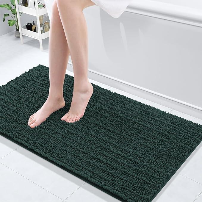 Arotive Luxury Chenille Bathroom Rug Mat, Extra Soft Thick Absorbent Shaggy Bath Rugs, Non-Slip Machine Wash Dry, Plush Bath Mats for Bathroom, Shower and Tub, 47x20, Dark Green - ModernBath