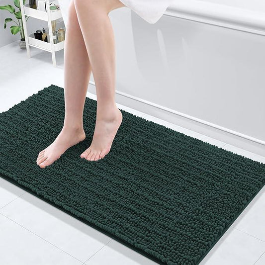 Arotive Luxury Chenille Bathroom Rug Mat, Extra Soft Thick Absorbent Shaggy Bath Rugs, Non-Slip Machine Wash Dry, Plush Bath Mats for Bathroom, Shower and Tub, 47x20, Dark Green - ModernBath