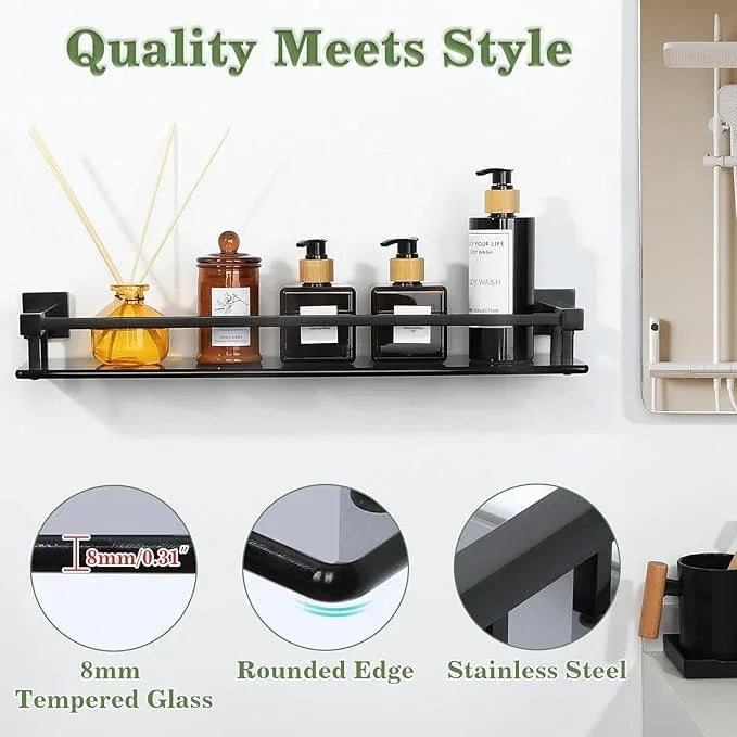 Alise Bathroom Shelves,Matte Black Glass Shelf for Bathroom, Modern Floating Shelves,20 inch - ModernBath