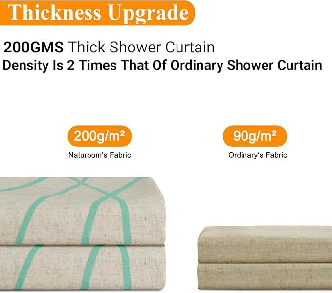 Mint Green Modern Farmhouse Linen Shower Curtain, Country Cottage Bathroom Decor Striped Minimal Boho Textured Linen Shower Curtain Set with Hooks, 72x72 - ModernBath