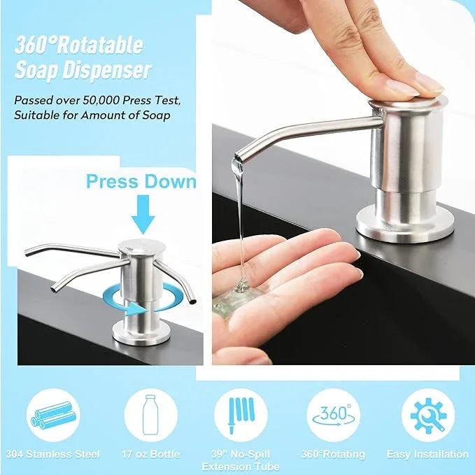CREA Kitchen Sink Soap Dispenser Countertop for Kitchen Sink, Stainless Stee Built in Sink Soap Dispenser Brushed Nickel for Bathroom with 39" Tube Large Capacity 17 OZ Bottle - ModernBath