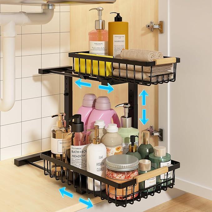 REALINN Under Sink Organizer, Height Adjustable Under Sink Organizers and Storage, 2 Tier Pull Out Drawer Cabinet Storage for Kitchen Bathroom, 1 Pack - ModernBath