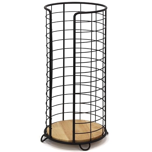 BROOKSTONE, Stylish Toilet Paper Holder with Bamboo Base, Freestanding Bathroom Tissue Organizer, Minimalistic Storage Solution, Modern Trending Design [Holds Large Rolls], Black…