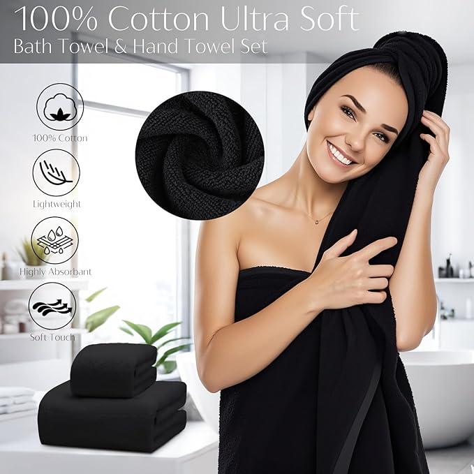 WSBArt 32PCS Black Bathroom Accessories Bathroom Set,Black Shower Curtain, Bath Towel Set,Hand Towel,Toilet Brush,Trash Can & 3PCS Soap Dispensera - ModernBath