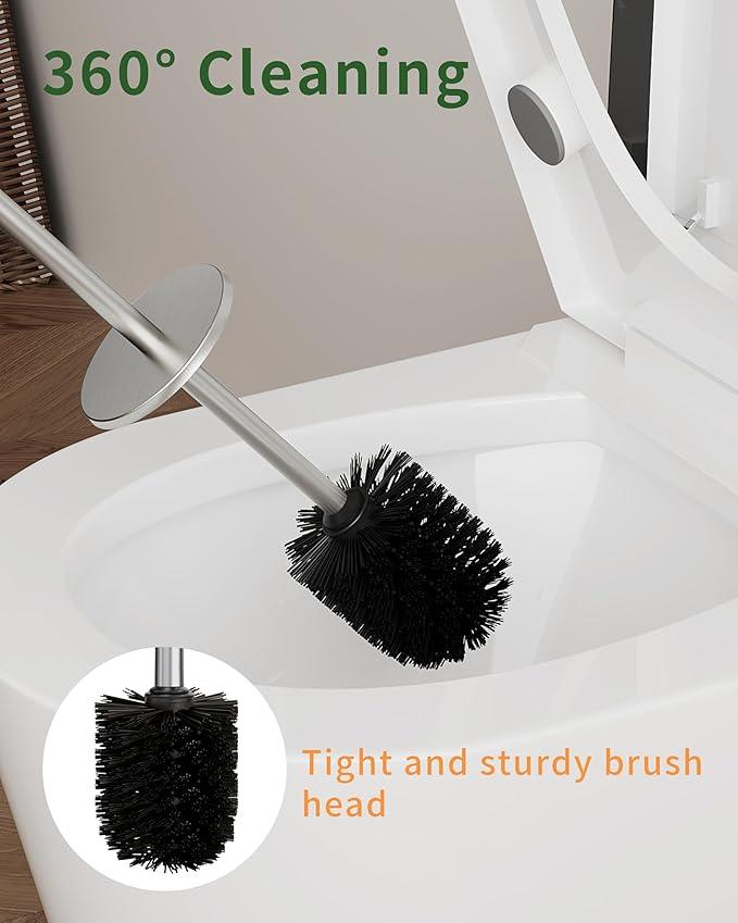 WZKALY Toilet Brush and Holder Set, Toilet Bowl Brush for Bathroom with Long Handle, Stainless Steel Toilet Cleaner Brush with Durable Scrubbing Bristles,Splash-Proof (Brushed Nickel) - ModernBath