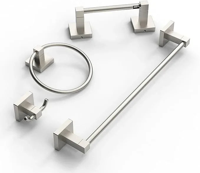 Ruacq 4pcs Bathroom Hardware Set-Toilet Paper Holder-Towel Ring -Towel Hooks for bathrooms-18 Inch Towel Bar Stainless Steel Wall Mounted, Bathroom Accessories Set (Brushed Nickel) - ModernBath