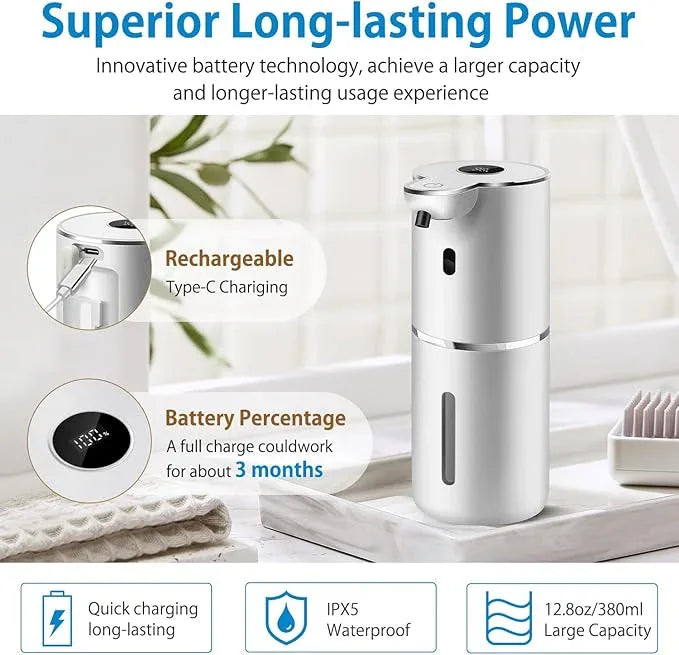 Automatic Foaming Soap Dispenser 12.8oz, Rechargeable & 6 Levels Foaming Adjustable with Digital Display, Wall Mount, Waterproof, Touchless Hand/Dish Soap Dispenser for Kitchen, Bathroom, Hotel - ModernBath