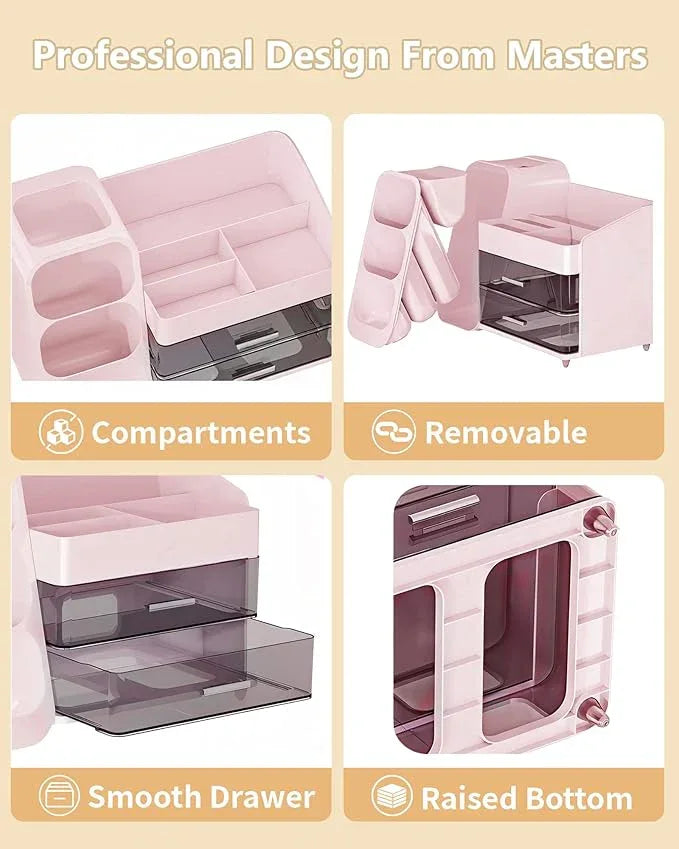 Anylady Makeup Organizer with Drawers, Skincare Organizer (Large Size Thick), Storage Box Cosmetic Display Cases, Make up Organizers for Vanity, Dresser, Desk, Kitchen, Countertop (Pink) - ModernBath