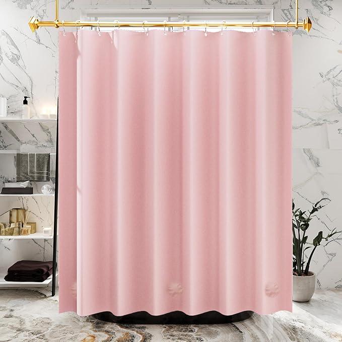 AmazerBath Light Pink Shower Curtain Plastic 72x72 Inches, Premium PEVA Shower Curtain Pink, 8G Heavy Duty Shower Curtains for Bathroom with 3 Big Weighted Stones and 12 Rustproof Grommets - ModernBath