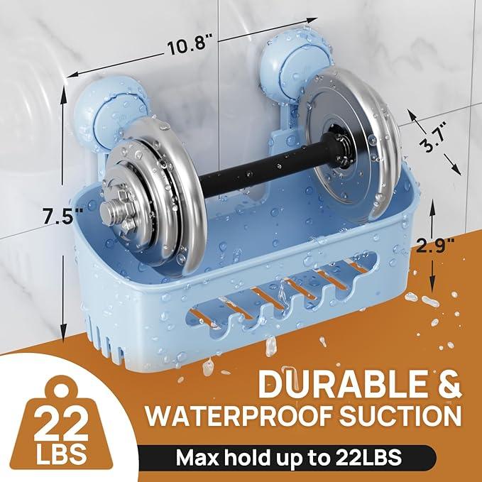 LEVERLOC Shower Caddy Suction Cup, Shower Organizer Removable Bathroom Shelf, Storage Suction Powerful Max Hold 22lbs Bathroom Caddy Waterproof Holder, Blue - ModernBath