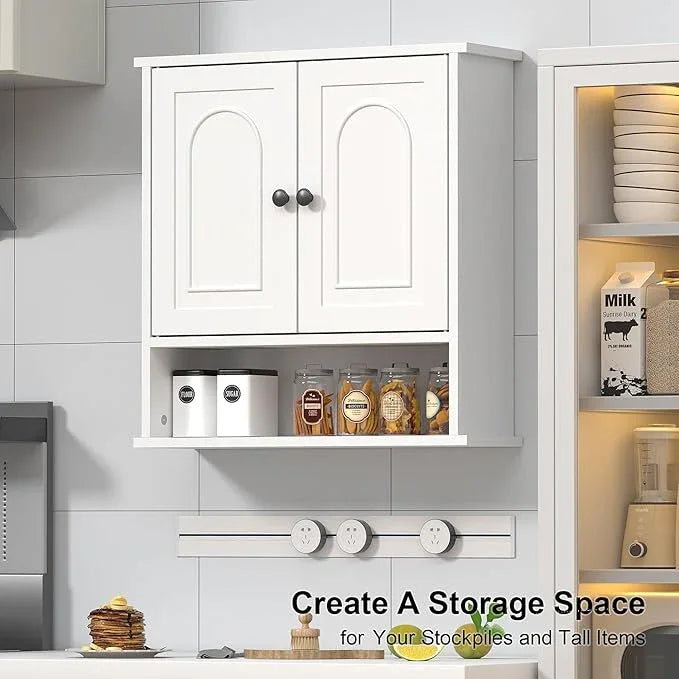 Bathroom Medicine Cabinet,2 Doors White Bathroom Wall Cabinet with Arched,Over Toilet Storage Cabinet for Laundry Room/Kitchen/Living Room,Surface Mount Medicine Cabinets 23x24 - ModernBath