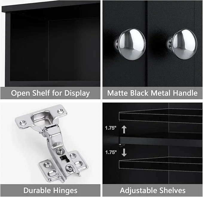 Over The Toilet Storage Cabinet, Over The Toilet Storage with Adjustable Shelf and Double Doors, Above Toilet Storage Cabinet for Bathroom Storage Over Toilet Bathroom Organizer (Black) - ModernBath
