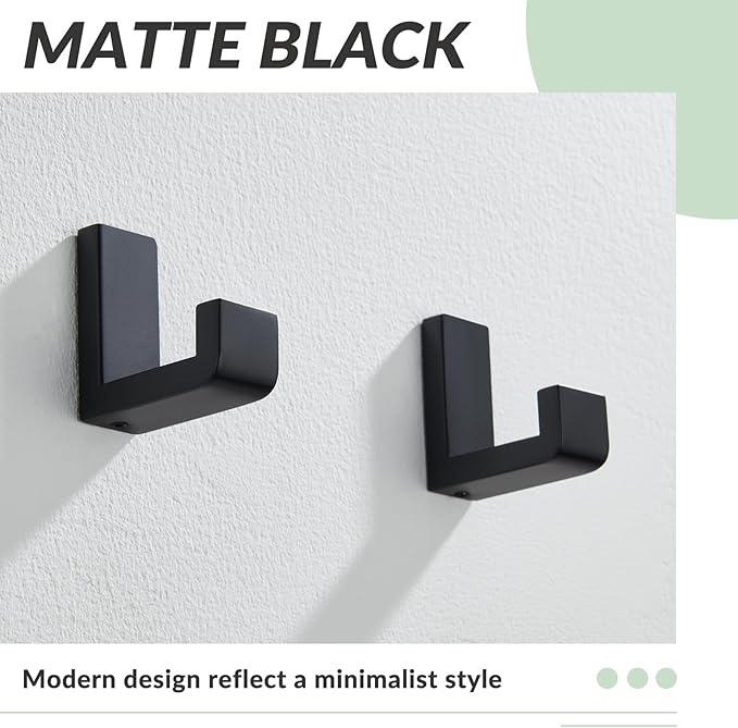 APLusee L Shape Bath Towel Hook 2 Pack, 304 Stainless Steel Coat Holder, Wall Mounted Storage Hanger for Bathroom Kitchen, Matte Black - ModernBath
