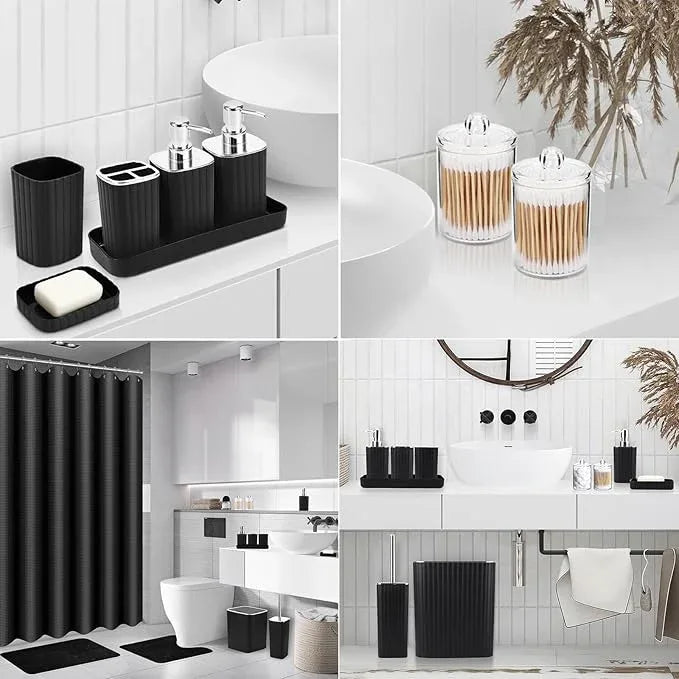 XLHOMO 26PC Bathroom Accessories Set - Gorgeous Black Bathroom Set, Bathroom Accessory Set, Black Shower Curtain Set with Bathtub Mats for Shower Tub - ModernBath