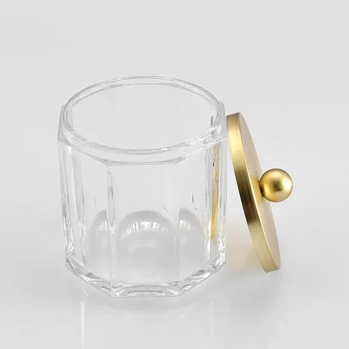 Indecor Home Clear Transparent Apothecary Octagional Shaped Glass Canister Jar With Gold Metal Lid Cover for Bathroom Organization, Cotton Balls, Q Tips, and Small Accessories, Bathroom Storage - ModernBath