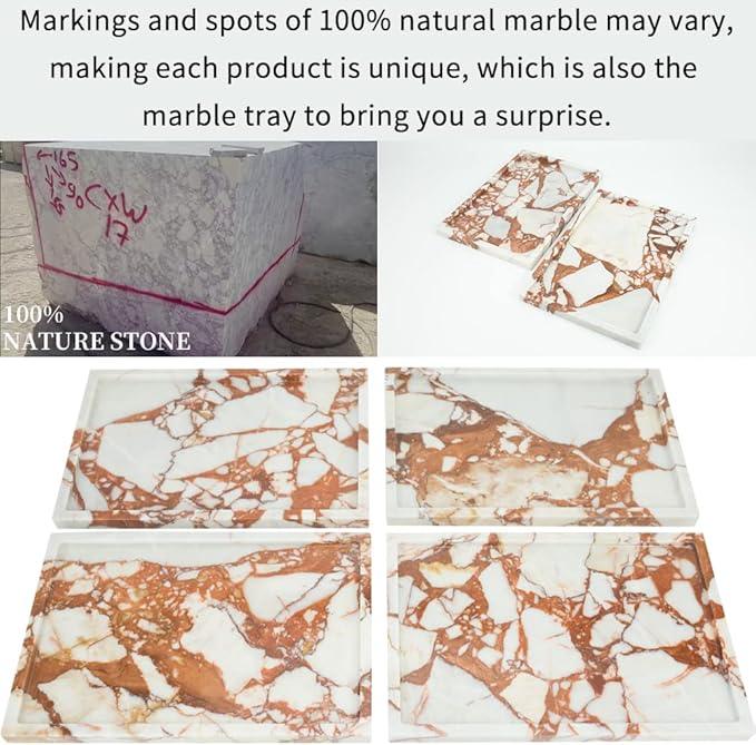 FutureStone 100% Natural Marble Serving Tray Luxury Marble Storage Tray for Home Decor Stone Tray for Bathroom/Kitchen/Vanity/Dresser,Plate Holder for Tissues, Candles, Towel - ModernBath