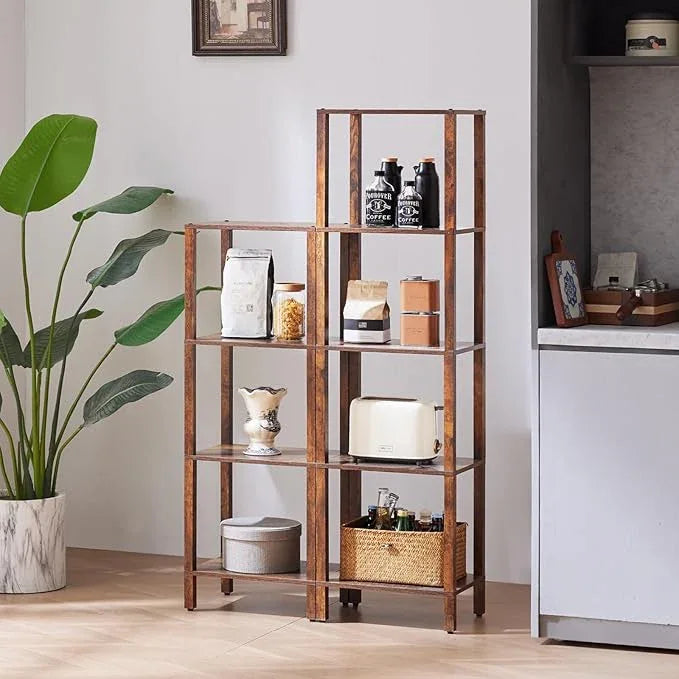4 Tier Tall Wooden Bookshelf with Storage - Small Bookcase for Small Spaces, Shelf for Living Room, Office, Bedroom, Kitchen - Industrial Retro Brown Book Shelf - ModernBath
