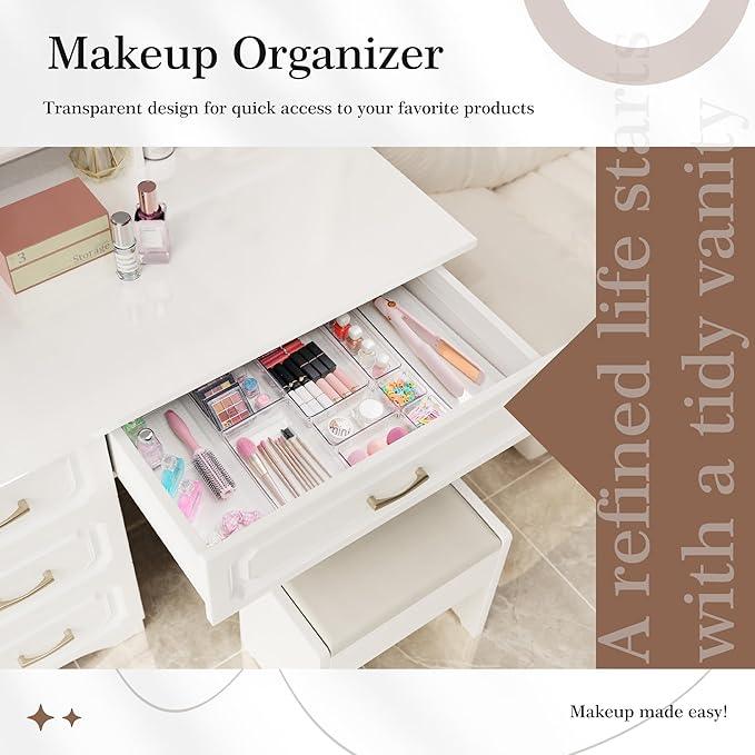 Criusia 11 PCS Clear Plastic Drawer Organizer Set - 5 Large Size Versatile Kitchen and Bathroom Organizer Trays, Non-Slip Storage Bins for Makeup, Utensils, Tool and Office Desk - ModernBath