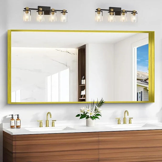 NIMURY Gold Bathroom Mirror, 30x60 Inch Rectangular Deep Frame Mirror, Large Wall Mounted Bathroom Vanity Mirror Over Sink for Bedroom,Restroom, Living Room, Hangs Vertically or Horizontally - ModernBath
