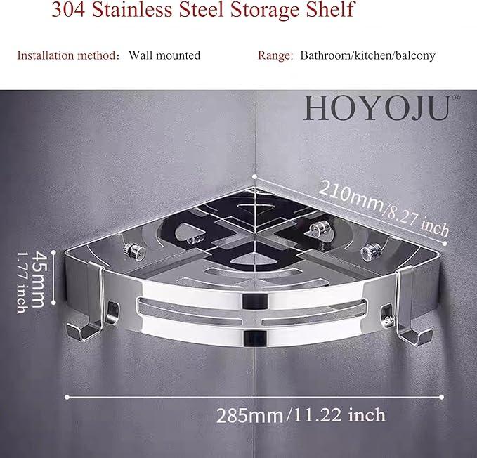 HOYOJU Stainless Steel Bathroom Caddy Storage Organizer Wall Mounted Kitchen Corner Shelf - ModernBath