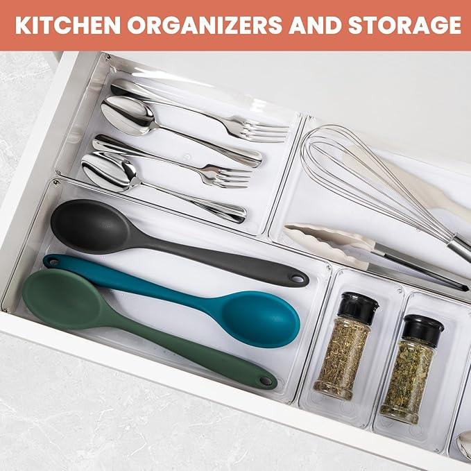 Large Clear Plastic Drawer Organizer 28 Pack - 5 Sizes (XL to small) Acrylic Drawer Organizer Trays for Kitchen Utensils, Gadgets, Bathroom, Vanity and Makeup, Office - Everything Can Be Organized! - ModernBath