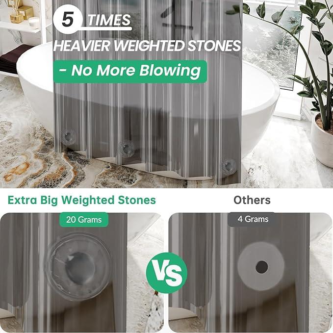 AmazerBath Premium EVA Shower Curtain Clear Grey, Luxury Shower Curtain Grey Jelly-Like Soft, Waterproof Bathroom Curtain with 3 Weighted Stones and 12 Grommets, Recyclable Packaging - ModernBath